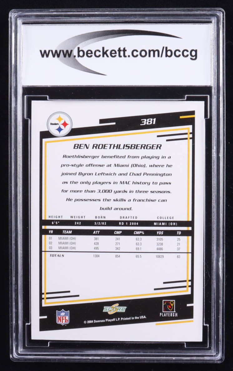 Ben Roethlisberger 2004 Score #381 RC (BCCG 10) at PristineAuction.com Ben Roethlisberger 2004 Score #381 RC (BCCG 10) at PristineAuction.com