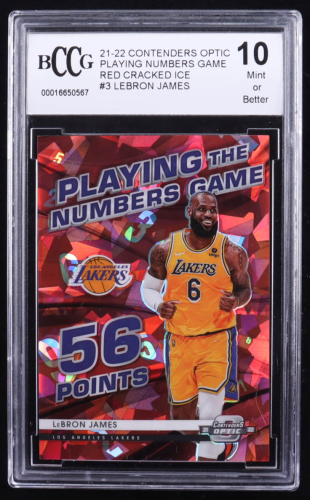 LeBron James 2021-22 Panini Contenders Optic Playing the Numbers Game Red Cracked Ice #3 (BCCG 10)