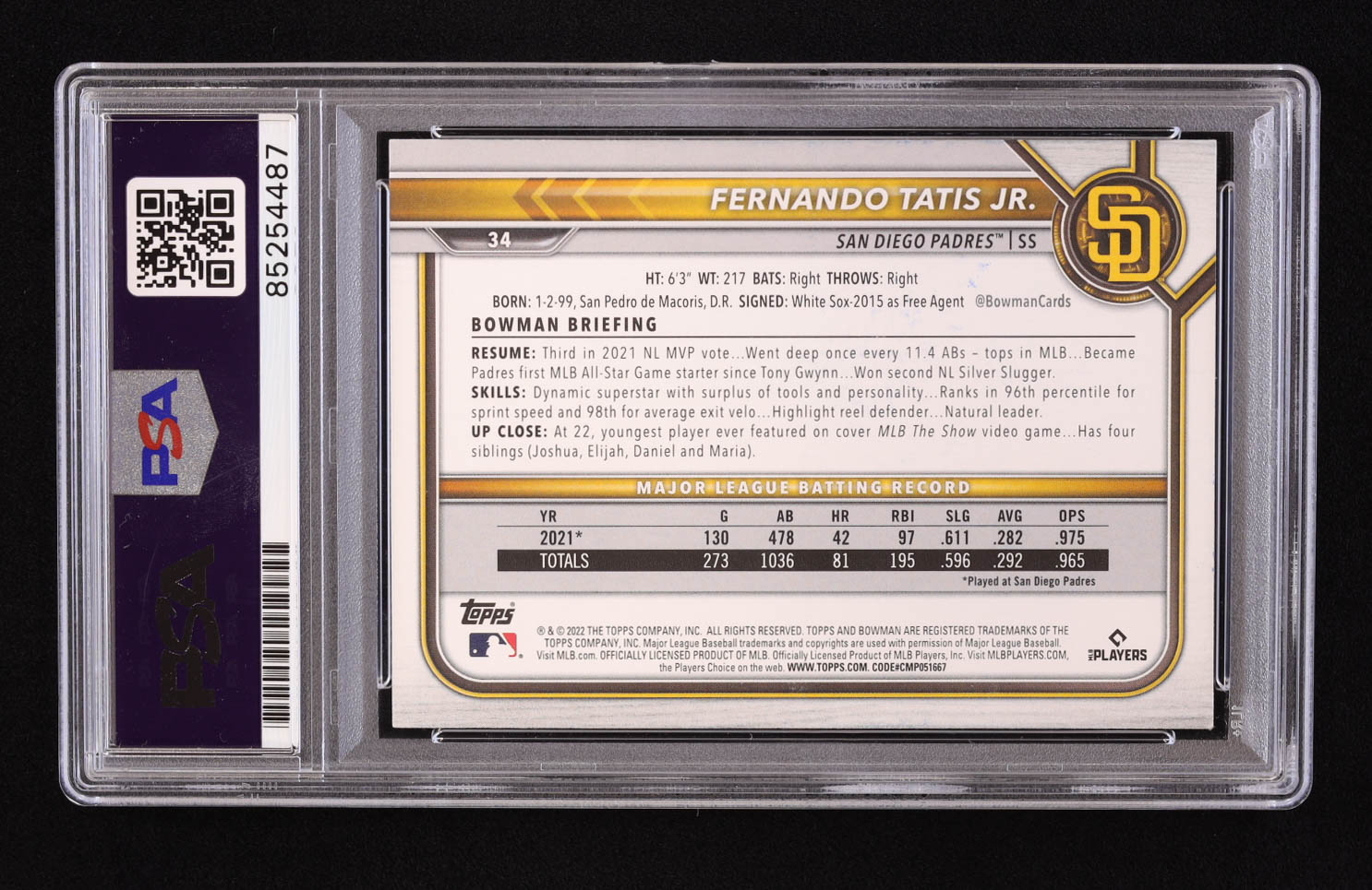 Fernando Tatis Jr. Signed 2022 Bowman #34 (PSA | Auto 10) at PristineAuction.com Fernando Tatis Jr. Signed 2022 Bowman #34 (PSA | Auto 10) at PristineAuction.com