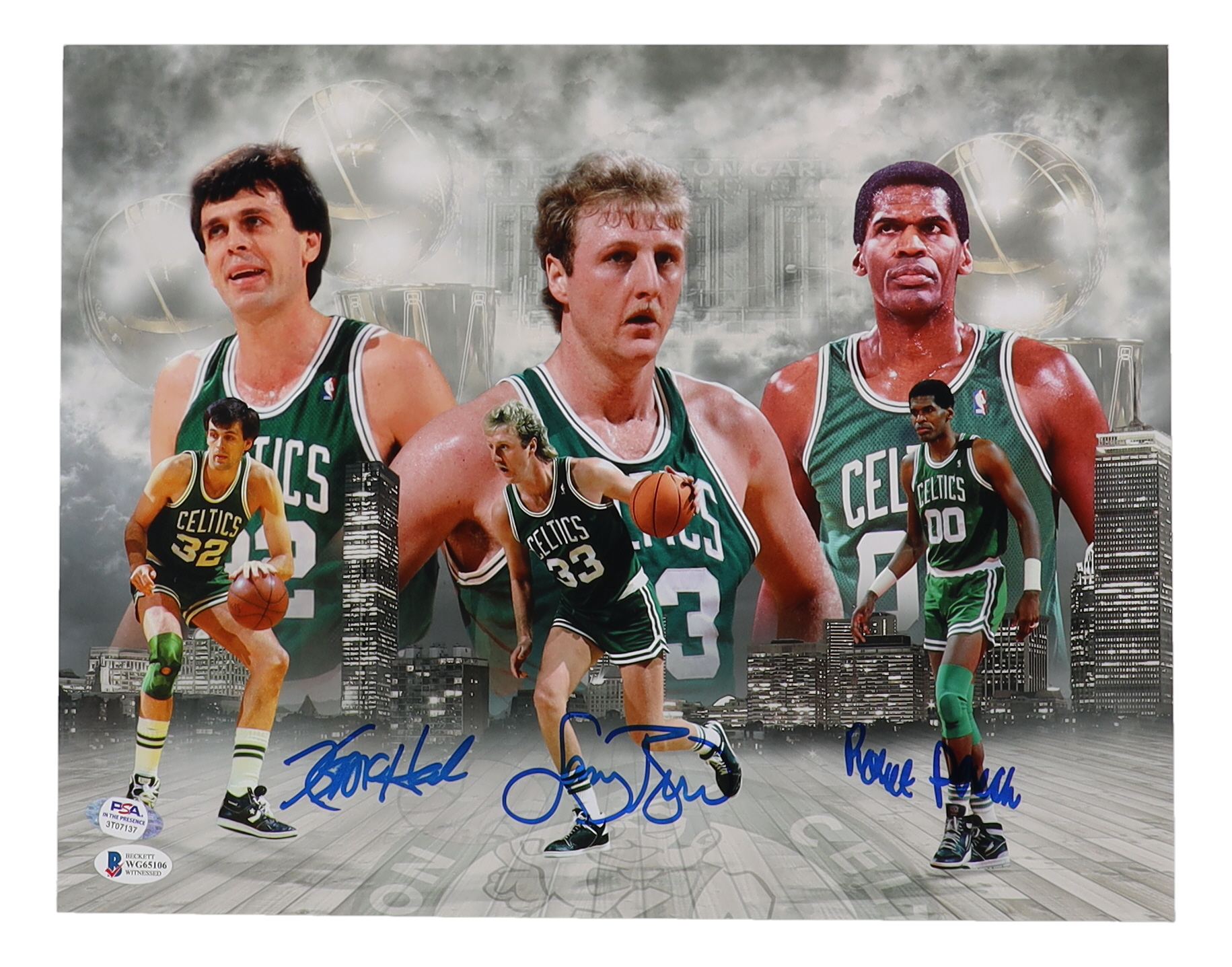 Kevin McHale, Larry Bird & Robert Parrish Signed Celtics 11x14 Photo (Beckett & PSA) at PristineAuction.com Kevin McHale, Larry Bird & Robert Parrish Signed Celtics 11x14 Photo (Beckett & PSA) at PristineAuction.com