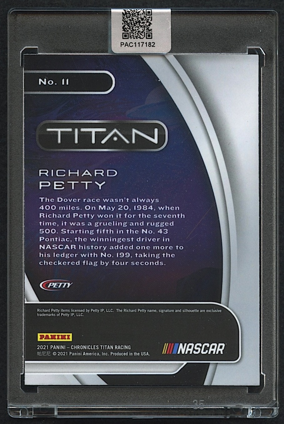 Richard Petty Signed 2021 Panini Chronicles Titan #11 (PA Encapsulated) at PristineAuction.com Richard Petty Signed 2021 Panini Chronicles Titan #11 (PA Encapsulated) at PristineAuction.com