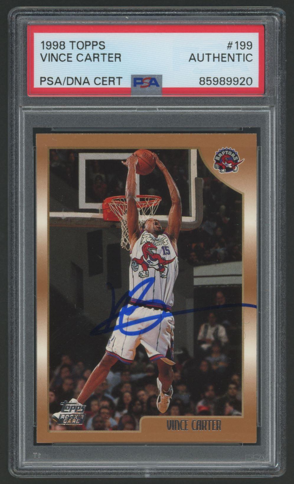 Vince Carter Signed 1998-99 Topps #199 RC (PSA) at PristineAuction.com Vince Carter Signed 1998-99 Topps #199 RC (PSA) at PristineAuction.com