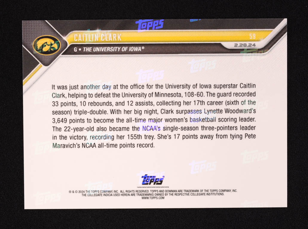 Caitlin Clark 2023-24 Bowman University Now #59 RC at PristineAuction.com Caitlin Clark 2023-24 Bowman University Now #59 RC at PristineAuction.com