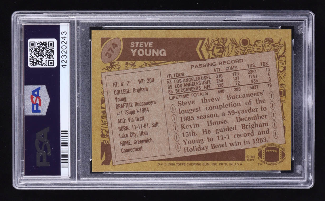 Steve Young 1986 Topps #374 RC (PSA 7) at PristineAuction.com Steve Young 1986 Topps #374 RC (PSA 7) at PristineAuction.com