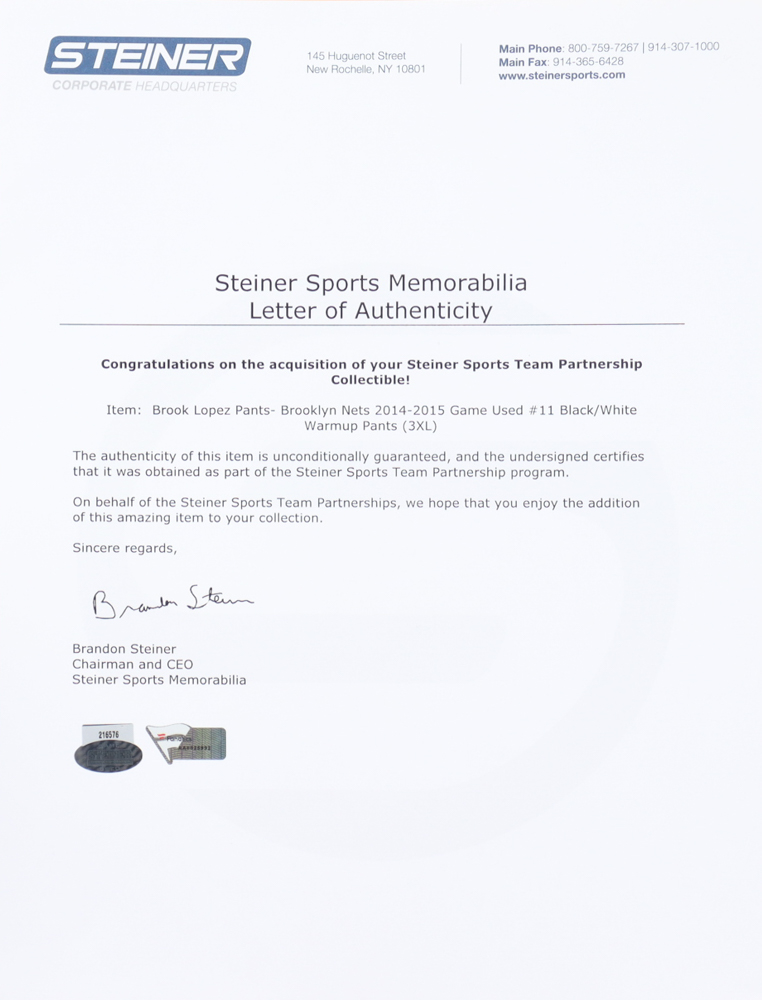 Brook Lopez Game-Used Nets Warm-Up Set (Steiner & Fanatics) at PristineAuction.com Brook Lopez Game-Used Nets Warm-Up Set (Steiner & Fanatics) at PristineAuction.com