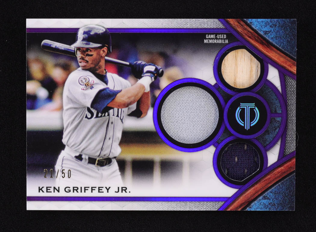 Ken Griffey Jr. 2021 Topps Tribute Triple Relics Purple #TTRKGJ #21/50 at PristineAuction.com Ken Griffey Jr. 2021 Topps Tribute Triple Relics Purple #TTRKGJ #21/50 at PristineAuction.com