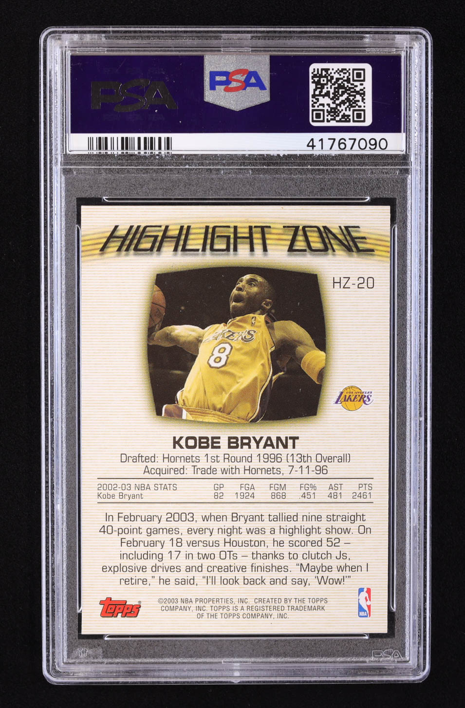 Kobe Bryant 2003-04 Topps Highlight Zone #HZ20 (PSA 8) at PristineAuction.com Kobe Bryant 2003-04 Topps Highlight Zone #HZ20 (PSA 8) at PristineAuction.com