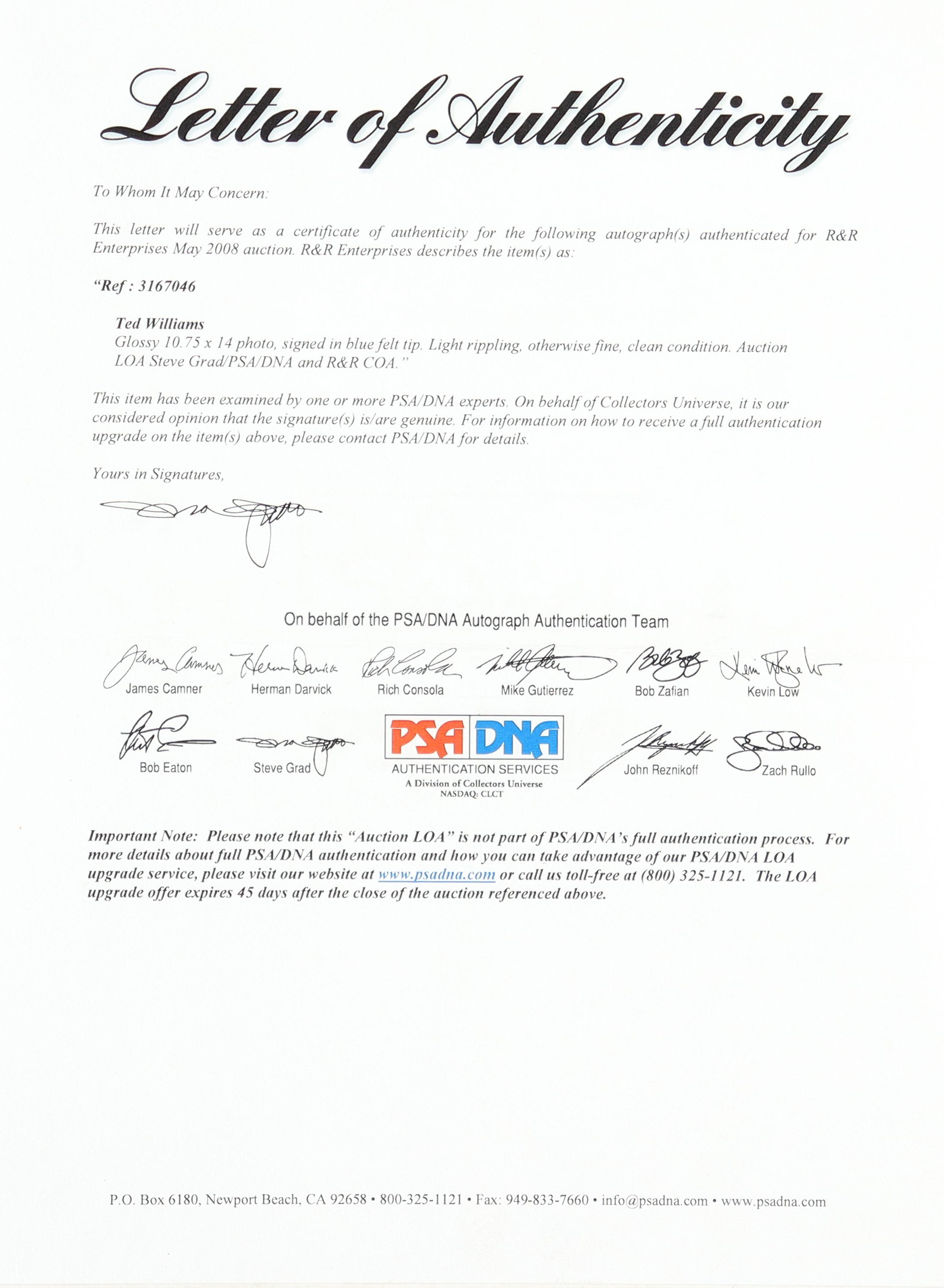 Ted Williams Signed Custom Framed Photo Display (PSA) at PristineAuction.com Ted Williams Signed Custom Framed Photo Display (PSA) at PristineAuction.com