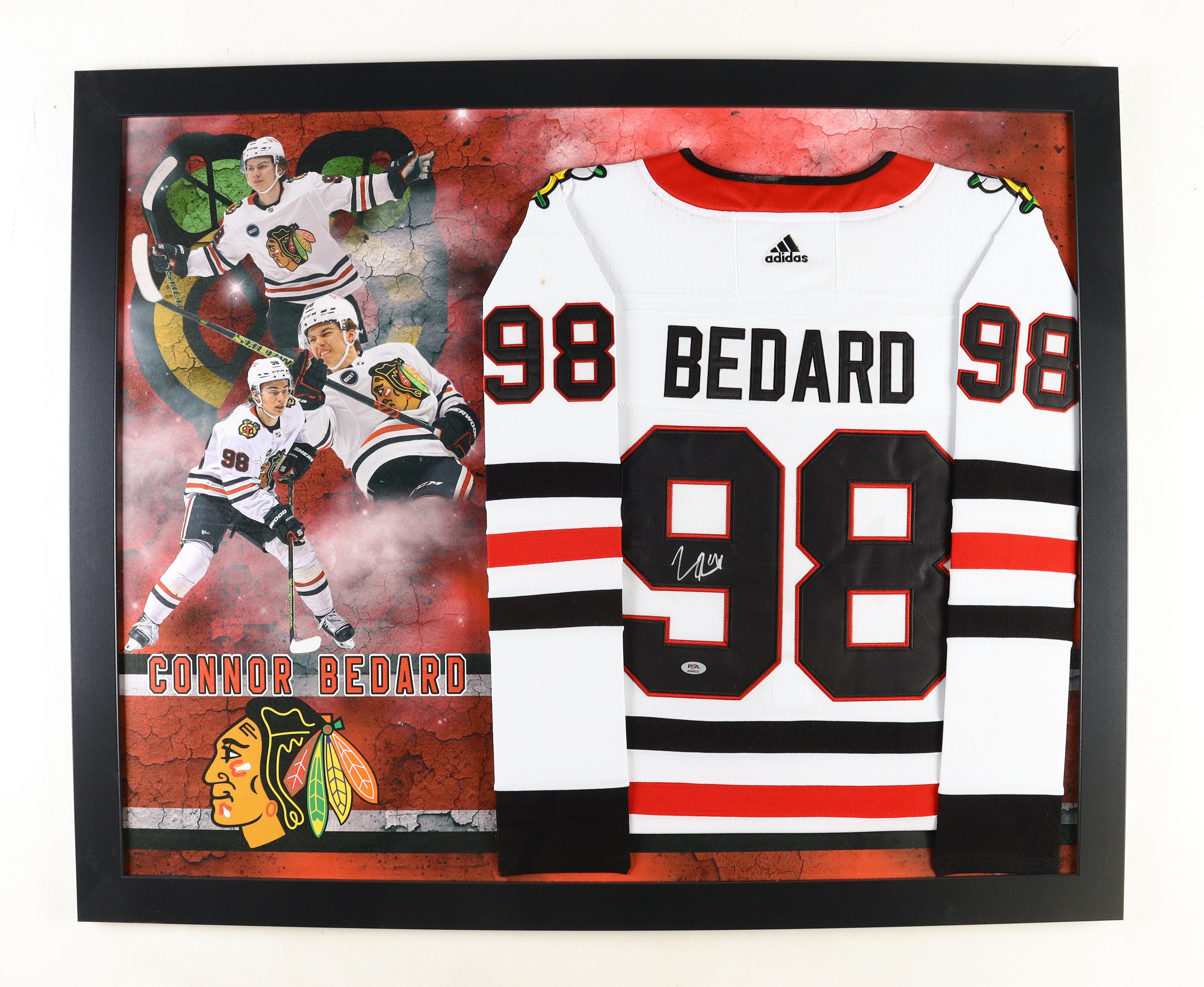Connor Bedard Signed Custom Framed Jersey Display (PSA) at PristineAuction.com Connor Bedard Signed Custom Framed Jersey Display (PSA) at PristineAuction.com