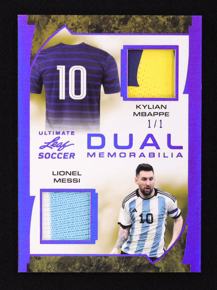 Kylian Mbappe / Lionel Messi 2023 Leaf Ultimate Soccer Dual Memorabilia Purple Relic #UDM9 #1/1 at PristineAuction.com Kylian Mbappe / Lionel Messi 2023 Leaf Ultimate Soccer Dual Memorabilia Purple Relic #UDM9 #1/1 at PristineAuction.com