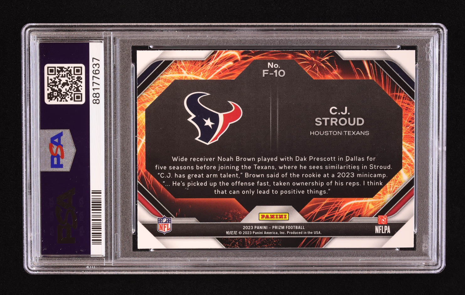 CJ Stroud 2023 Panini Prizm Fireworks #10 RC (PSA 10) at PristineAuction.com CJ Stroud 2023 Panini Prizm Fireworks #10 RC (PSA 10) at PristineAuction.com