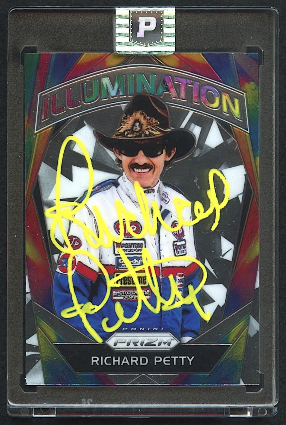 Richard Petty Signed 2018 Panini Prizm Illumination #13 (PA Encapsulated) at PristineAuction.com Richard Petty Signed 2018 Panini Prizm Illumination #13 (PA Encapsulated) at PristineAuction.com