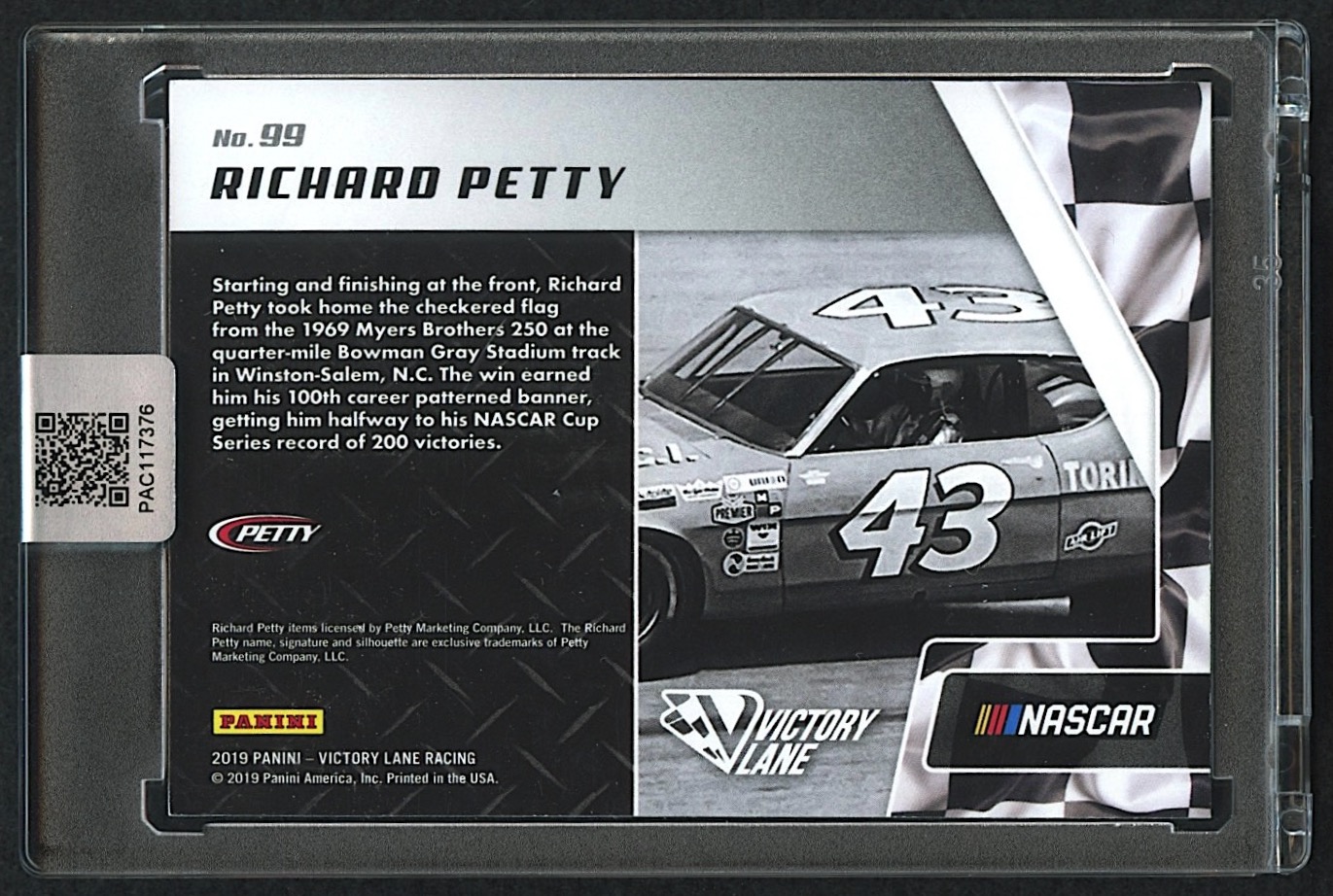 Richard Petty Signed 2019 Panini Victory Lane #99 (PA Encapsulated) at PristineAuction.com Richard Petty Signed 2019 Panini Victory Lane #99 (PA Encapsulated) at PristineAuction.com