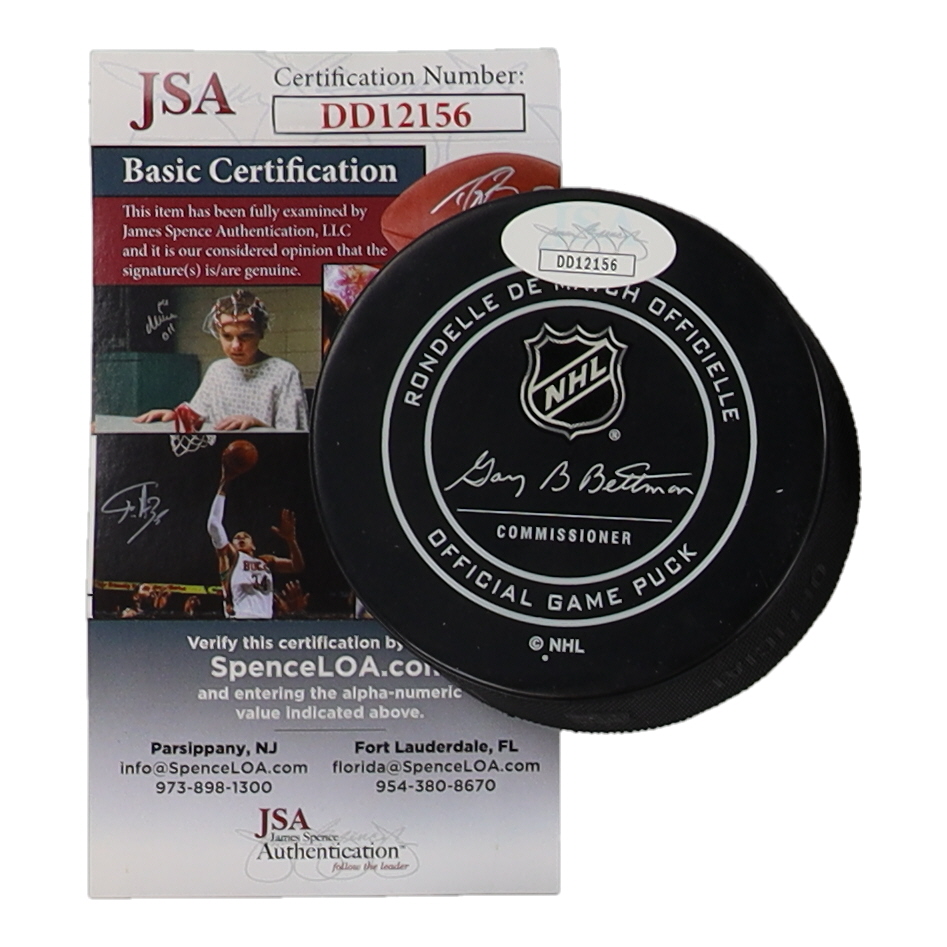 Johnny Gaudreau Signed Flames Logo Hockey Puck (JSA) at PristineAuction.com Johnny Gaudreau Signed Flames Logo Hockey Puck (JSA) at PristineAuction.com