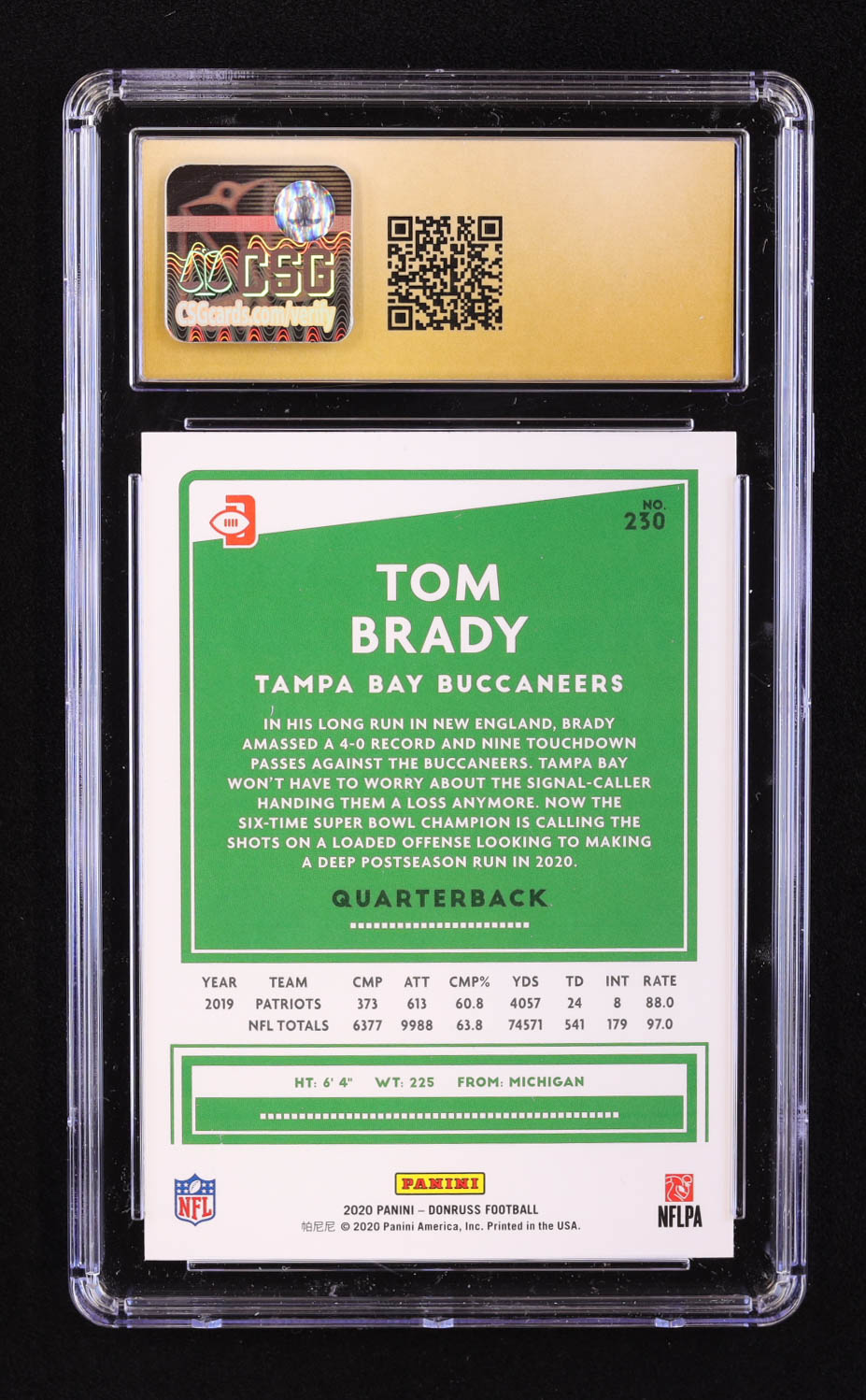 Tom Brady 2020 Donruss Press Proof Red #230A (CGC 10) at PristineAuction.com Tom Brady 2020 Donruss Press Proof Red #230A (CGC 10) at PristineAuction.com