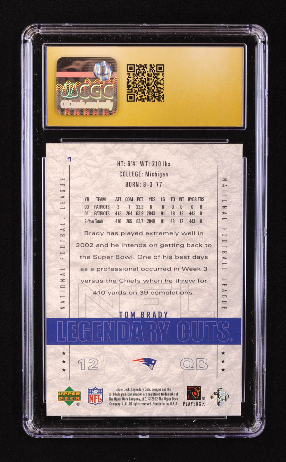 Tom Brady 2002 SP Legendary Cuts #1 (CGC 10) at PristineAuction.com Tom Brady 2002 SP Legendary Cuts #1 (CGC 10) at PristineAuction.com