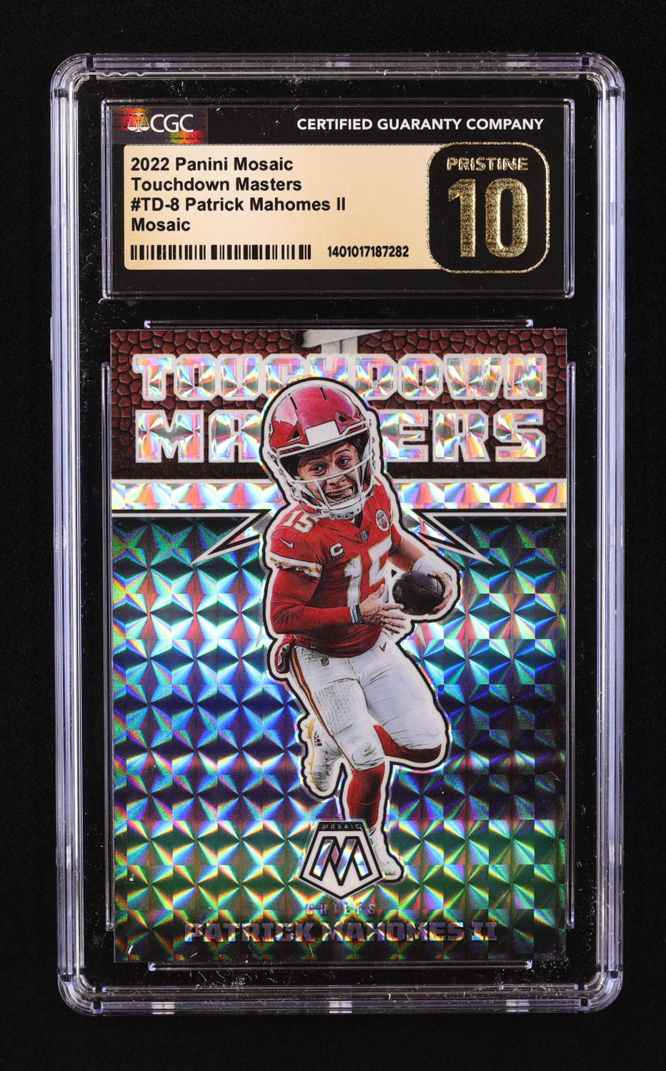 Patrick Mahomes II 2022 Panini Mosaic Touchdown Masters Mosaic #8 (CGC 10) at PristineAuction.com Patrick Mahomes II 2022 Panini Mosaic Touchdown Masters Mosaic #8 (CGC 10) at PristineAuction.com