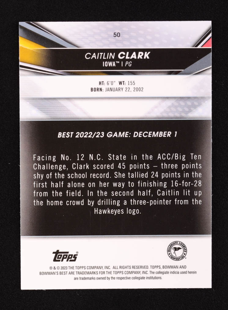 Caitlin Clark 2022-23 Bowman Chrome University #50 RC at PristineAuction.com Caitlin Clark 2022-23 Bowman Chrome University #50 RC at PristineAuction.com