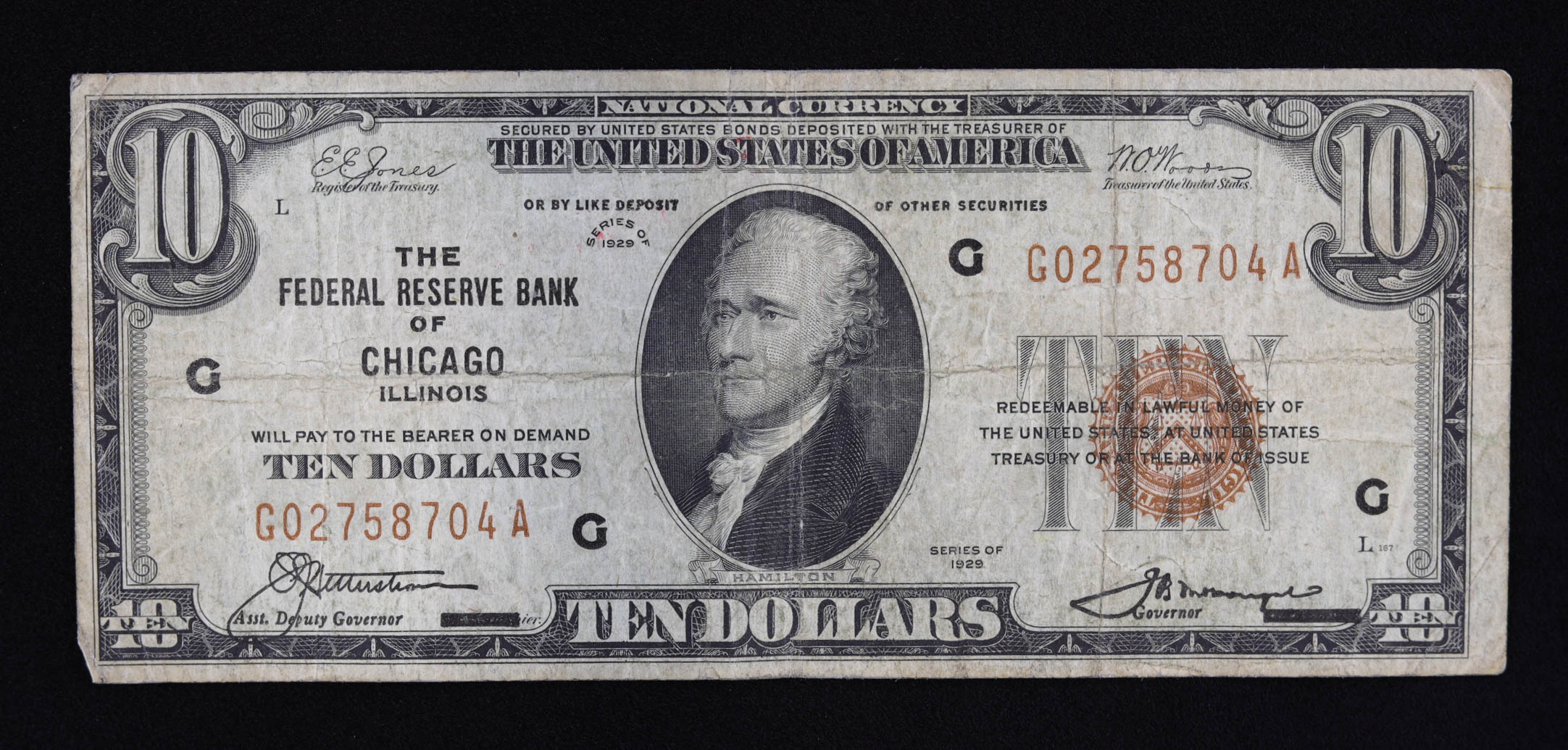 1929 United States Federal Reserve Bank of Chicago $10 Ten Dollar Bank Note at PristineAuction.com 1929 United States Federal Reserve Bank of Chicago $10 Ten Dollar Bank Note at PristineAuction.com