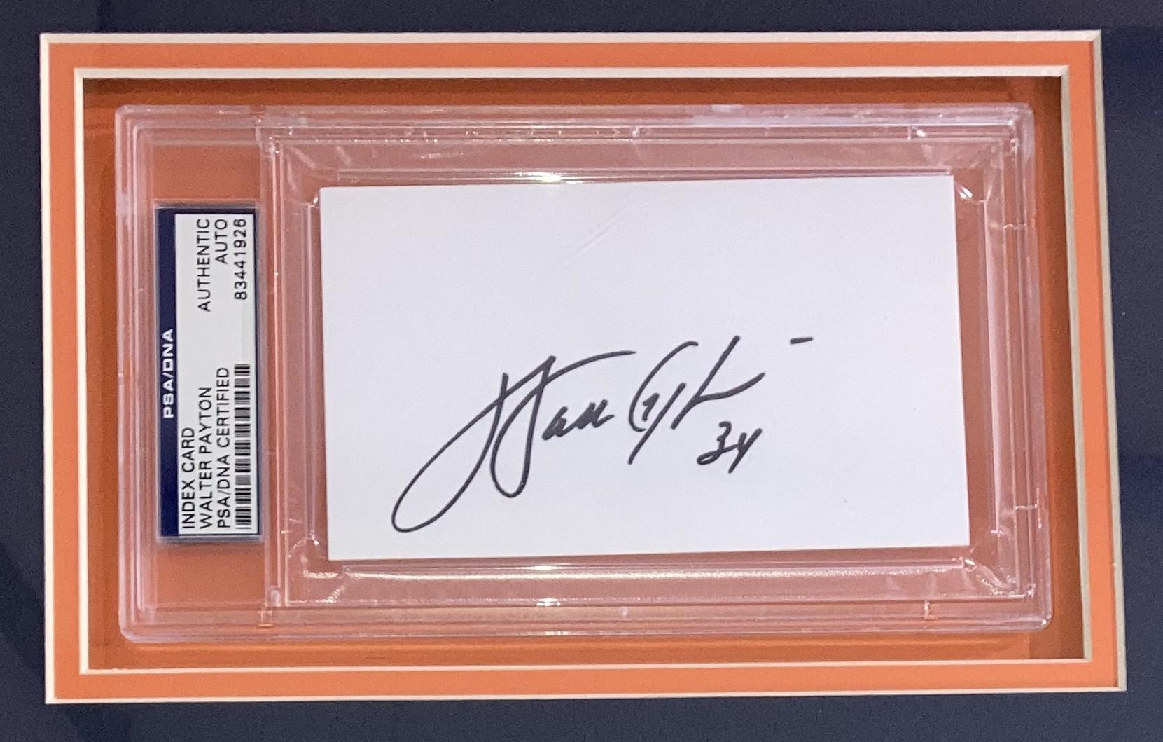 Walter Payton Signed Bears Custom Framed Index Card Display (PSA) at PristineAuction.com Walter Payton Signed Bears Custom Framed Index Card Display (PSA) at PristineAuction.com