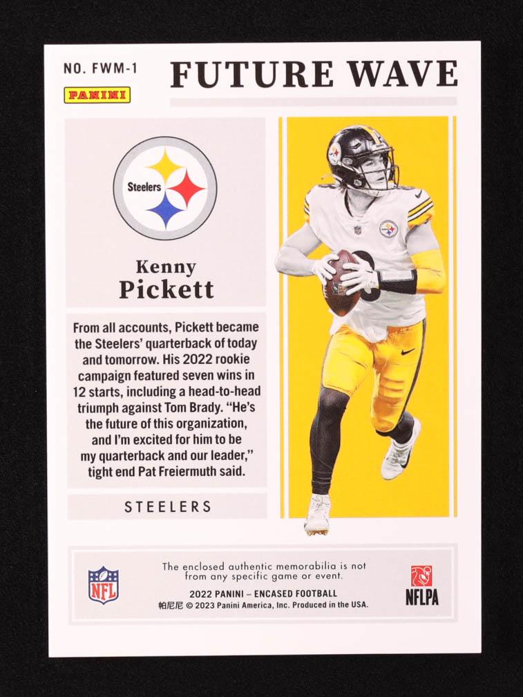 Kenny Pickett 2022 Panini Encased Future Wave Materials Sapphire #1 RC #32/50 at PristineAuction.com Kenny Pickett 2022 Panini Encased Future Wave Materials Sapphire #1 RC #32/50 at PristineAuction.com