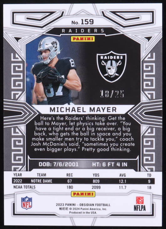 Michael Mayer 2023 Panini Obsidian Electric Etch Green #159 RC #18/25 at PristineAuction.com Michael Mayer 2023 Panini Obsidian Electric Etch Green #159 RC #18/25 at PristineAuction.com