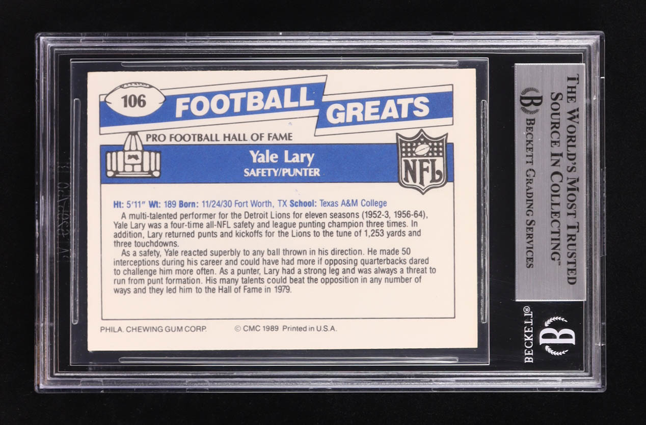 Yale Lary Signed 1989 Swell Greats #106 (BGS) at PristineAuction.com Yale Lary Signed 1989 Swell Greats #106 (BGS) at PristineAuction.com
