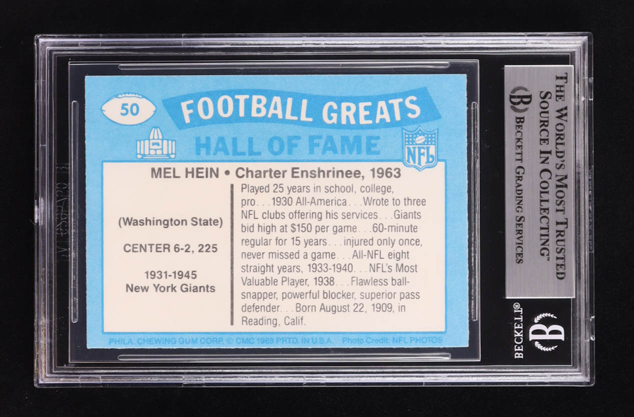 Mel Hein Signed 1988 Swell Greats #50 63 (BGS) at PristineAuction.com Mel Hein Signed 1988 Swell Greats #50 63 (BGS) at PristineAuction.com