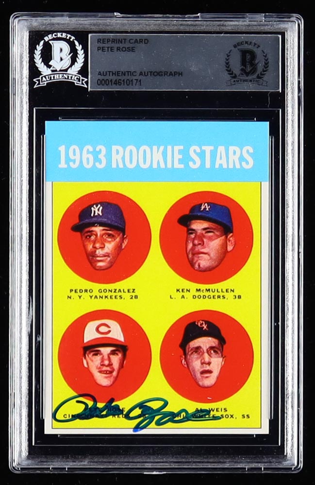 Pete Rose Signed 1963 Topps #537 Rookie Stars RC Reprint (BGS) at PristineAuction.com Pete Rose Signed 1963 Topps #537 Rookie Stars RC Reprint (BGS) at PristineAuction.com