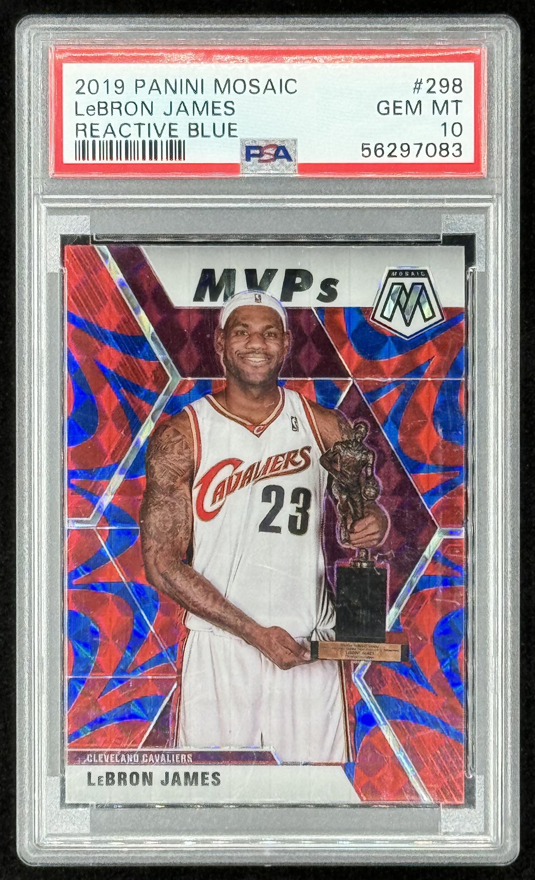 LeBron James 2019-20 Panini Mosaic Mosaic Blue Reactive #298 MVP (PSA 10) at PristineAuction.com LeBron James 2019-20 Panini Mosaic Mosaic Blue Reactive #298 MVP (PSA 10) at PristineAuction.com
