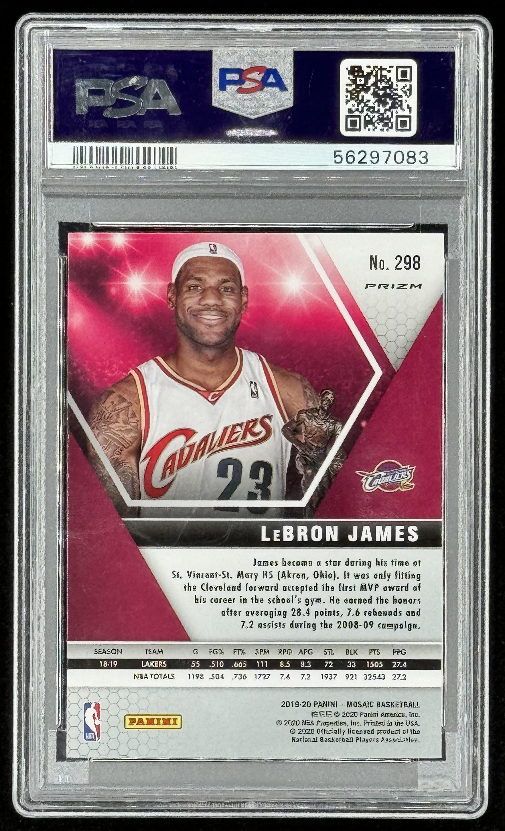 LeBron James 2019-20 Panini Mosaic Mosaic Blue Reactive #298 MVP (PSA 10) at PristineAuction.com LeBron James 2019-20 Panini Mosaic Mosaic Blue Reactive #298 MVP (PSA 10) at PristineAuction.com