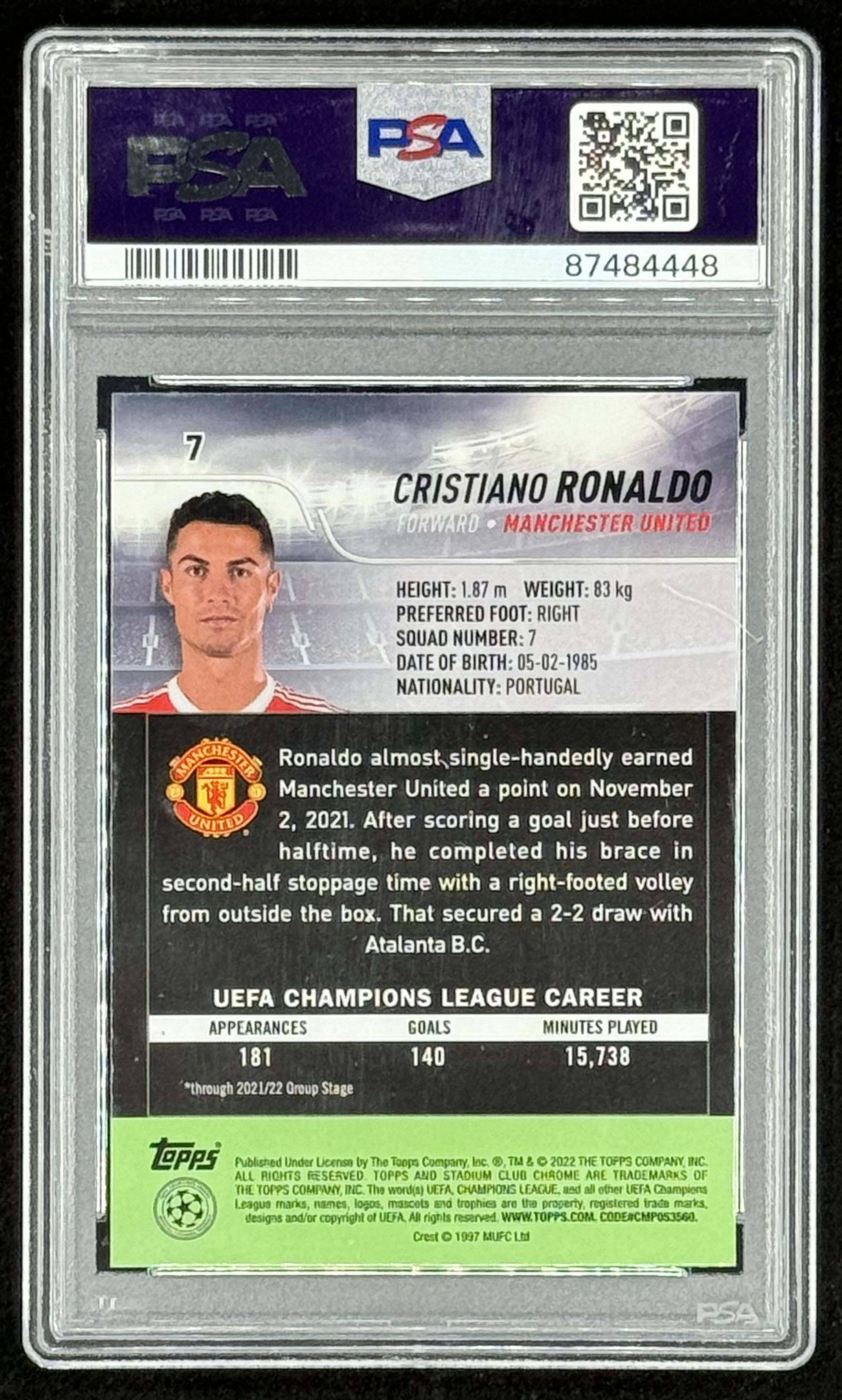 Cristiano Ronaldo 2021-22 Stadium Club Chrome UEFA Champions League #7 (PSA 9) at PristineAuction.com Cristiano Ronaldo 2021-22 Stadium Club Chrome UEFA Champions League #7 (PSA 9) at PristineAuction.com