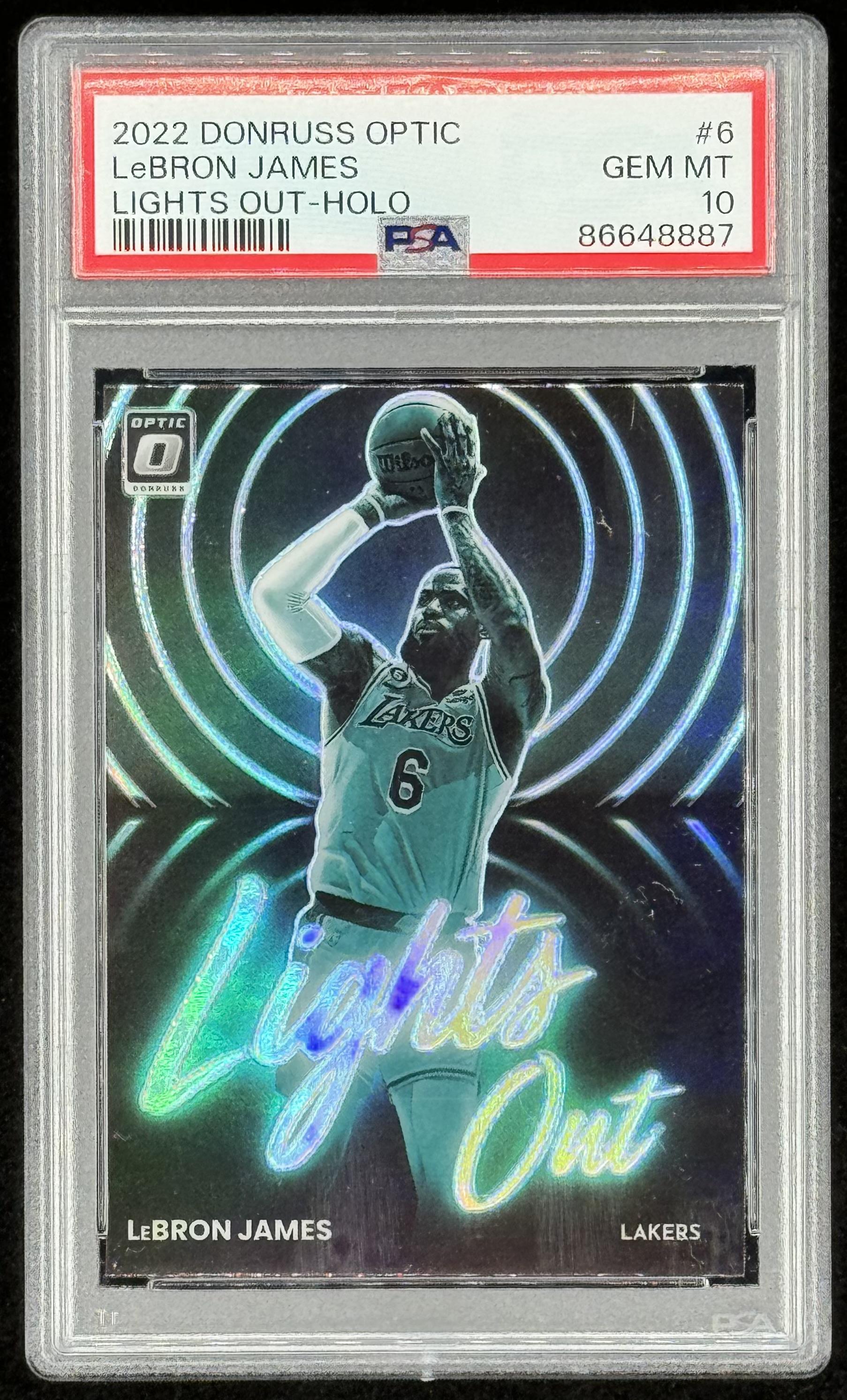 LeBron James 2022-23 Donruss Optic Lights Out Holo #6 (PSA 10) at PristineAuction.com LeBron James 2022-23 Donruss Optic Lights Out Holo #6 (PSA 10) at PristineAuction.com
