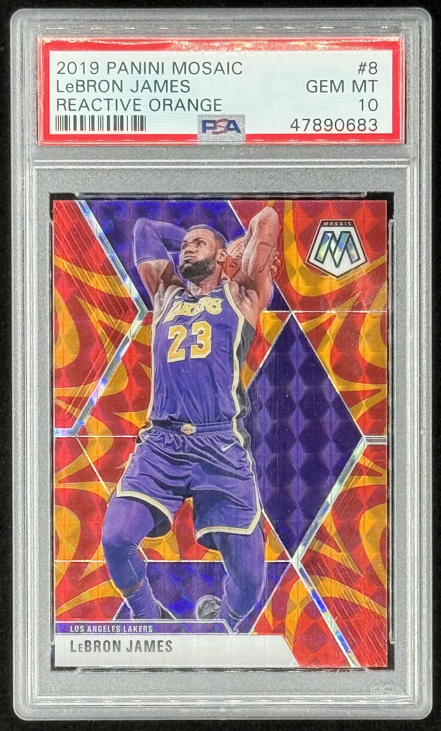 LeBron James 2019-20 Panini Mosaic Mosaic Orange Reactive #8 (PSA 10) at PristineAuction.com LeBron James 2019-20 Panini Mosaic Mosaic Orange Reactive #8 (PSA 10) at PristineAuction.com