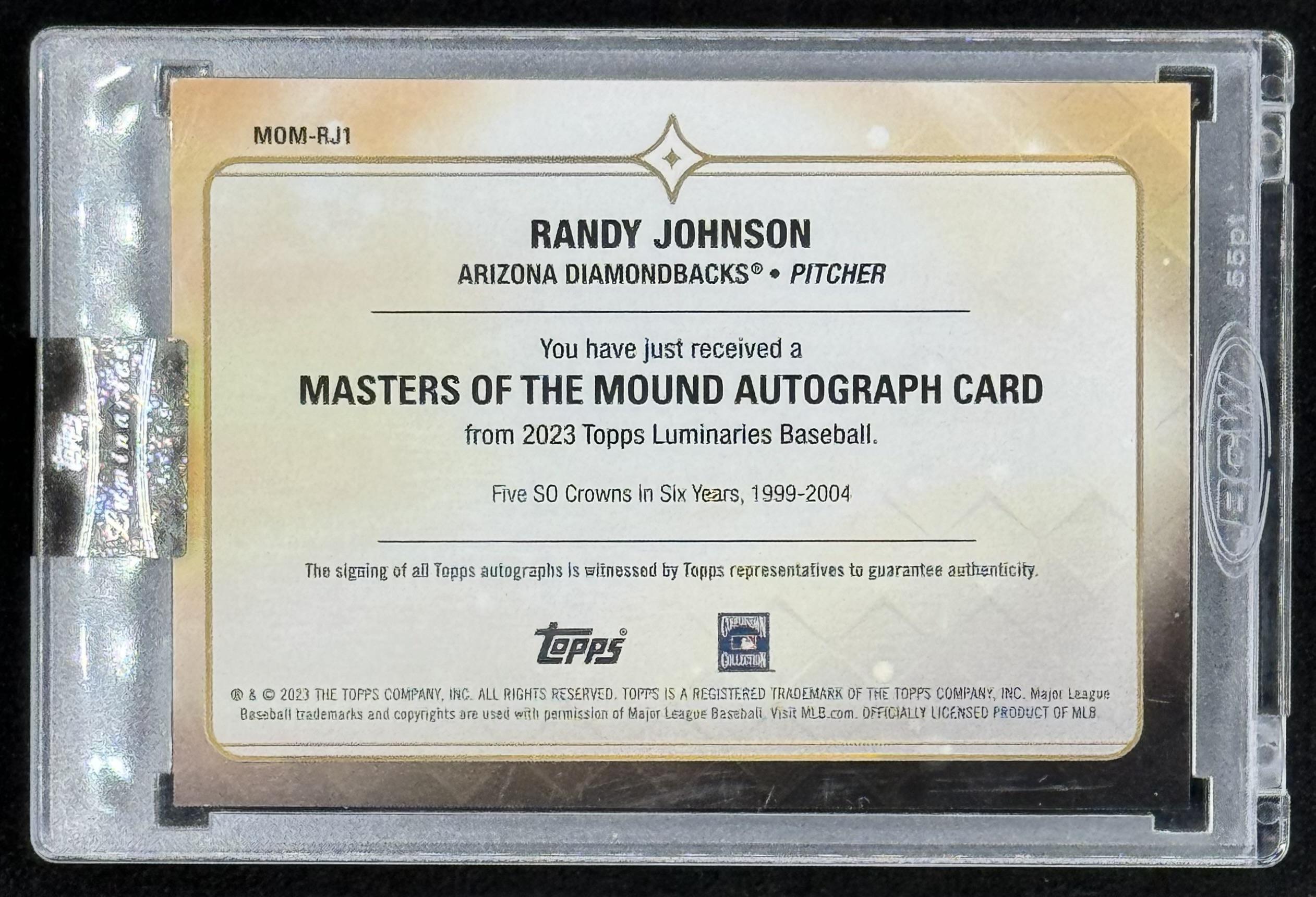 Randy Johnson 2023 Topps Luminaries Masters of the Mound Autographs Red #MOMRJ1 #8/10 at PristineAuction.com Randy Johnson 2023 Topps Luminaries Masters of the Mound Autographs Red #MOMRJ1 #8/10 at PristineAuction.com