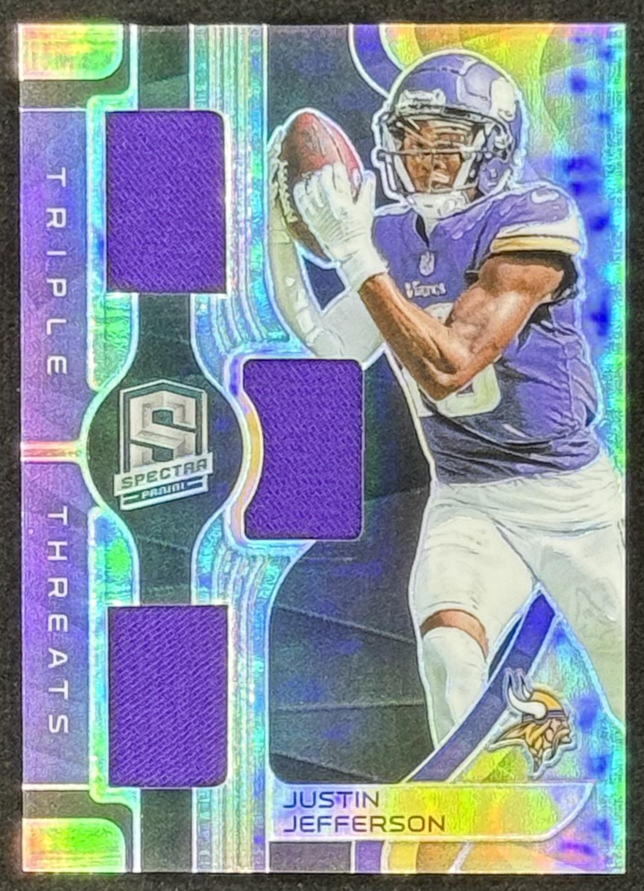 Justin Jefferson 2023 Panini Spectra Triple Threats Materials #24 #28/99 at PristineAuction.com Justin Jefferson 2023 Panini Spectra Triple Threats Materials #24 #28/99 at PristineAuction.com