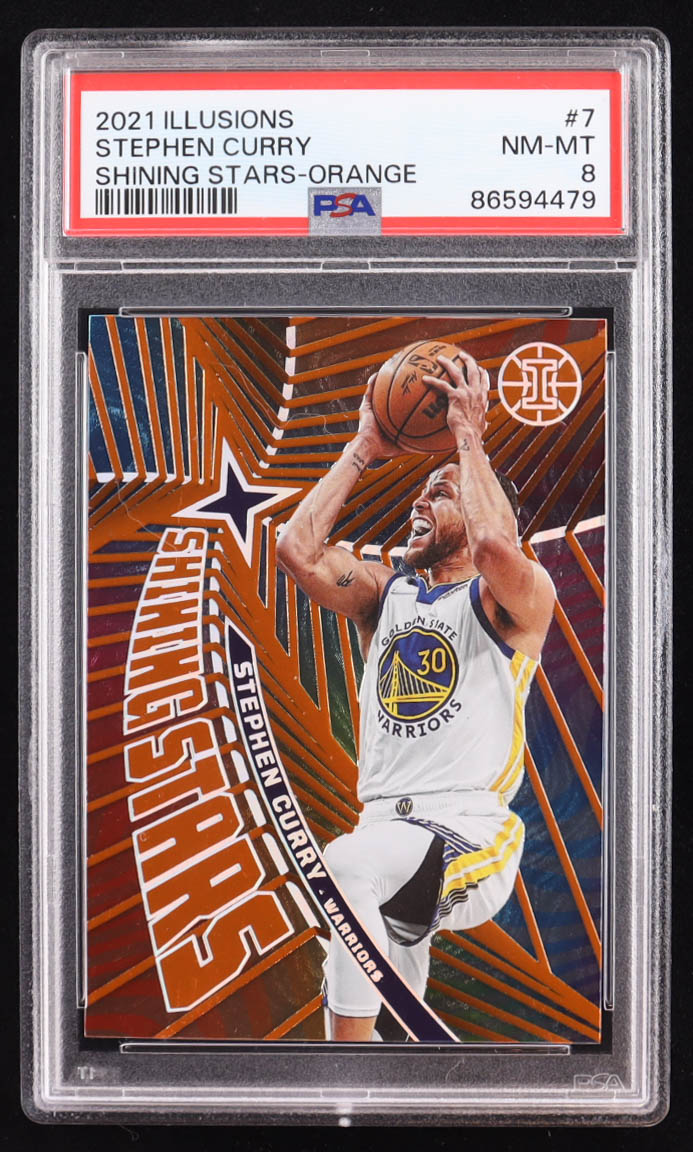 Stephen Curry 2021-22 Panini Illusions Shining Stars Orange #7 (PSA 8) at PristineAuction.com Stephen Curry 2021-22 Panini Illusions Shining Stars Orange #7 (PSA 8) at PristineAuction.com