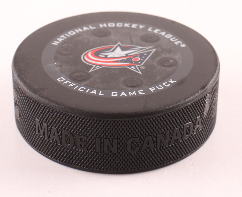 Nico Hischier "Blue Jackets" Game-Used/Goal Scored 64th Career Goal Puck (MeiGray) at PristineAuction.com Nico Hischier "Blue Jackets" Game-Used/Goal Scored 64th Career Goal Puck (MeiGray) at PristineAuction.com