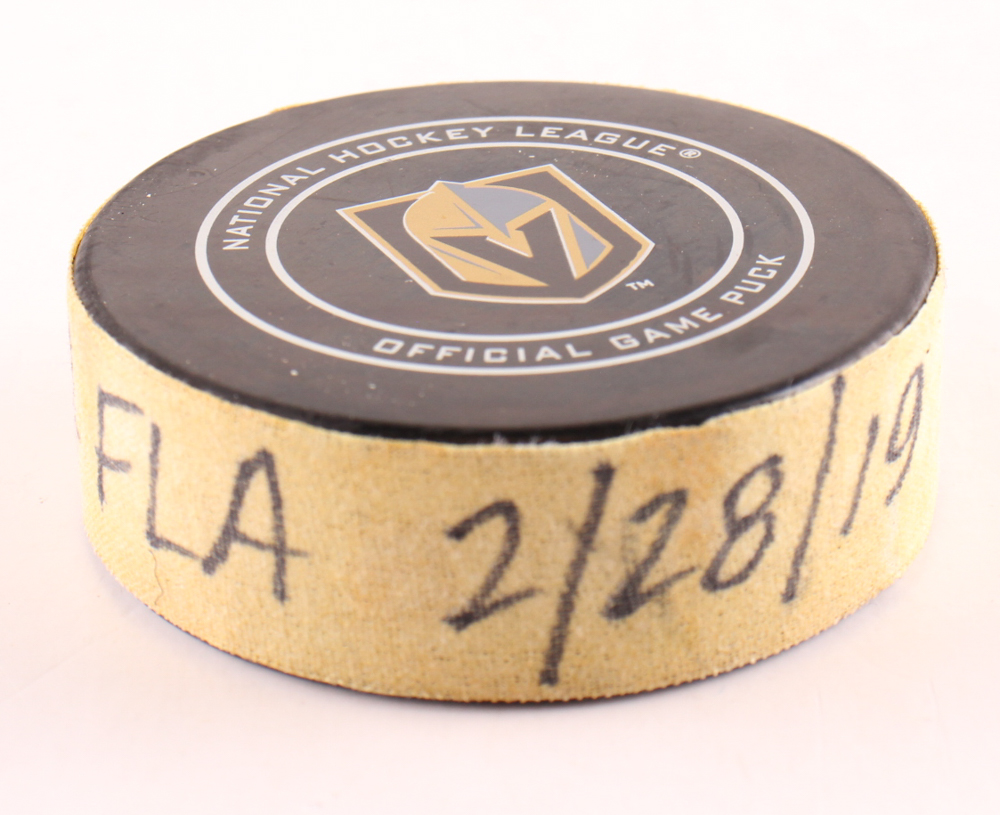 Aleksander Barkov "Golden Knights" Game-Used/Goal Scored 127th Career Goal Puck (MeiGray) at PristineAuction.com Aleksander Barkov "Golden Knights" Game-Used/Goal Scored 127th Career Goal Puck (MeiGray) at PristineAuction.com