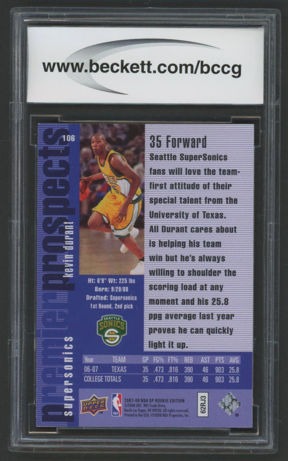Kevin Durant 2007-08 SP Rookie Edition #106 96-97 (BCCG 10) at PristineAuction.com Kevin Durant 2007-08 SP Rookie Edition #106 96-97 (BCCG 10) at PristineAuction.com