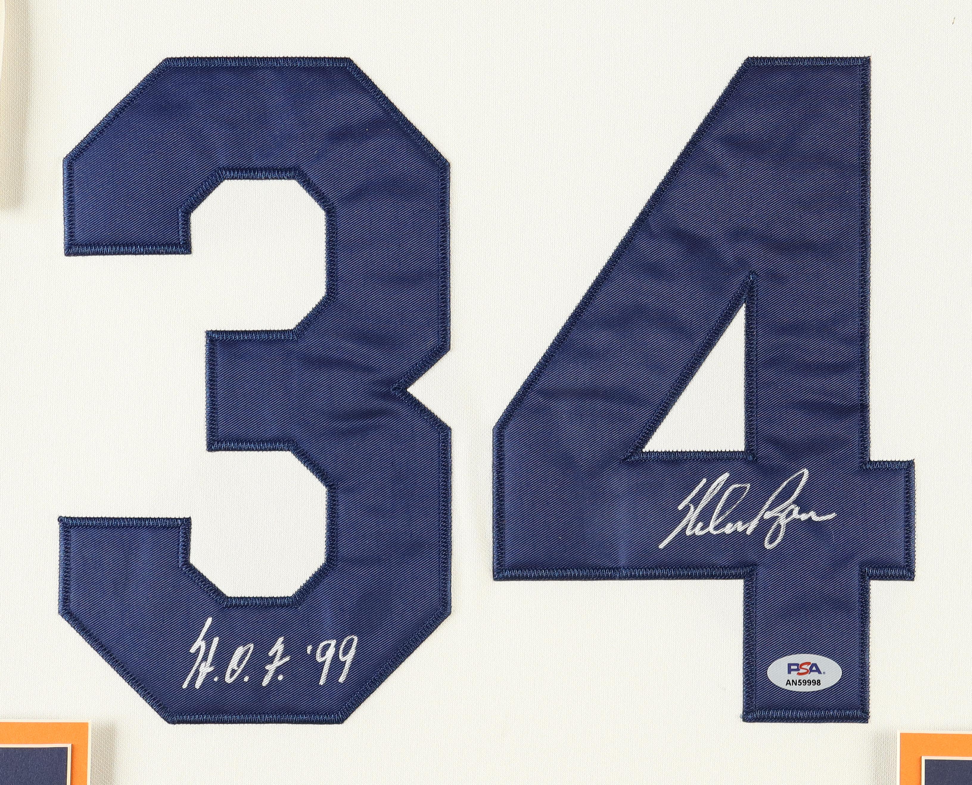 Nolan Ryan Signed Custom Framed 1986 Throwback Jersey Display Inscribed "HOF 99" With Astros Logo & "Ryan Express" Pin (PSA) at PristineAuction.com Nolan Ryan Signed Custom Framed 1986 Throwback Jersey Display Inscribed "HOF 99" With Astros Logo & "Ryan Express" Pin (PSA) at PristineAuction.com