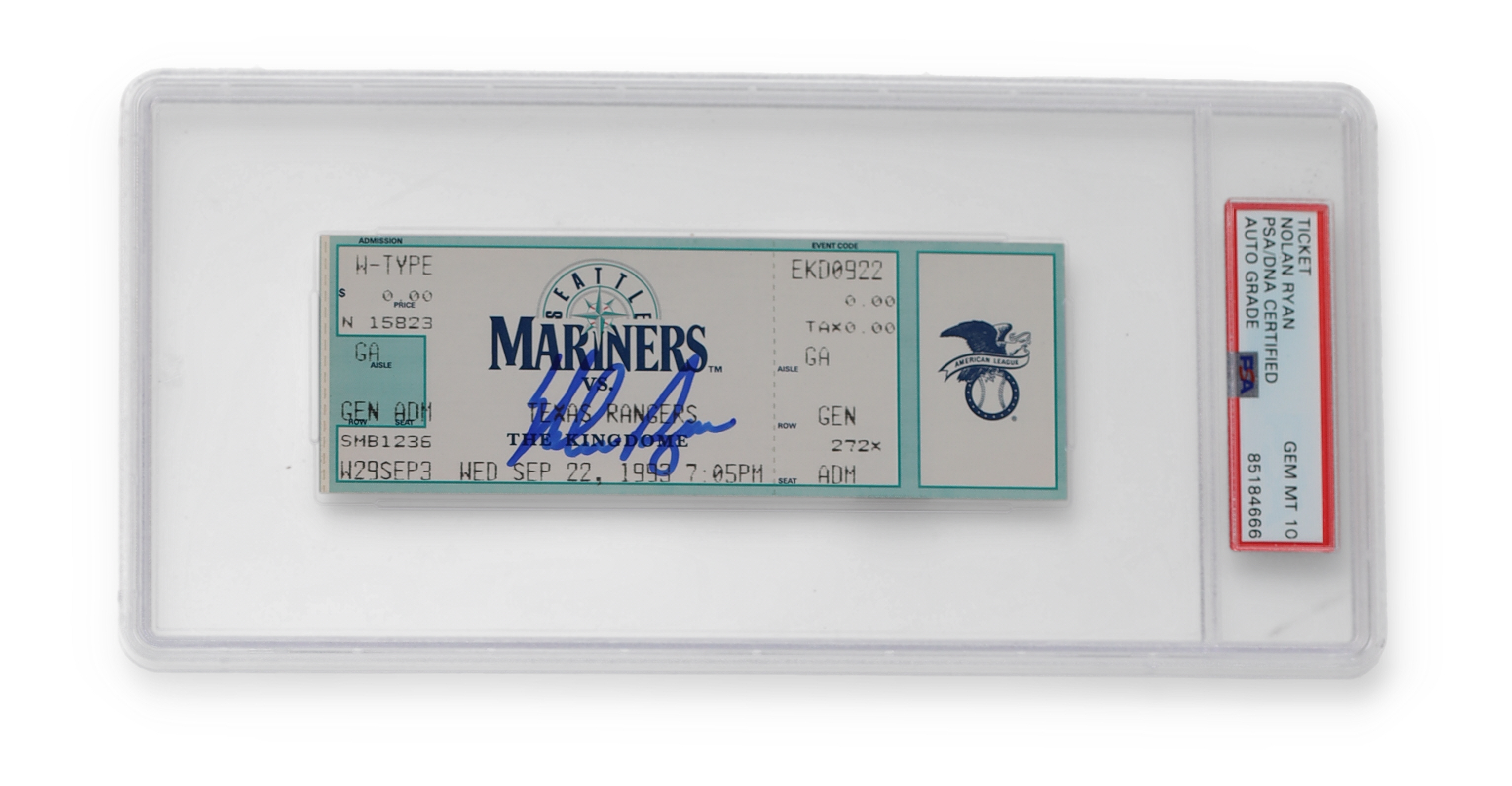 Nolan Ryan Signed Spetember 22, 1993 Original Last Game Ticket (PSA | Auto Grade 10) at PristineAuction.com Nolan Ryan Signed Spetember 22, 1993 Original Last Game Ticket (PSA | Auto Grade 10) at PristineAuction.com