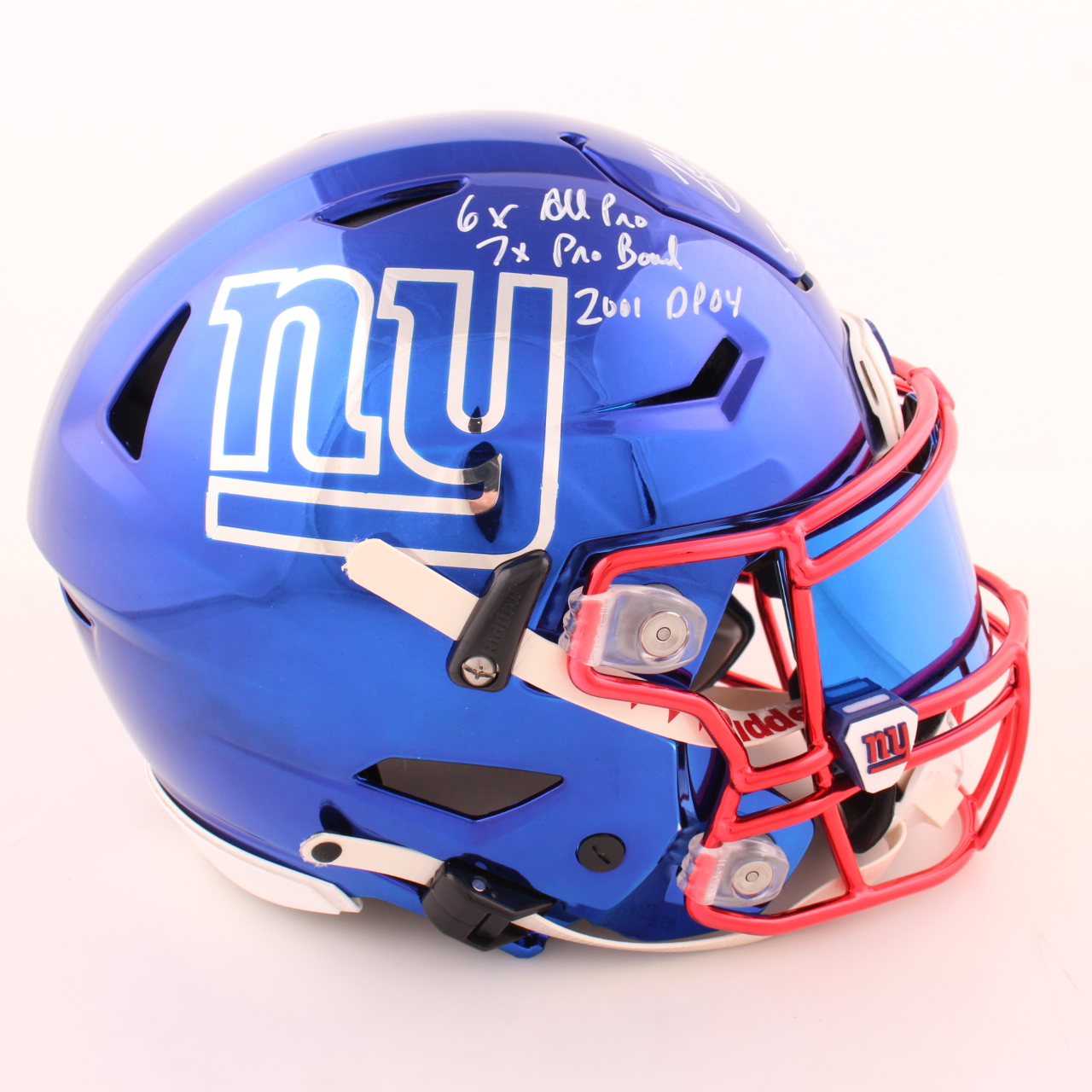 Michael Strahan Signed Giants Full-Size Authentic On-Field Chrome Alternate SpeedFlex Helmet with Custom Visor With Multiple Inscriptions (Beckett) at PristineAuction.com Michael Strahan Signed Giants Full-Size Authentic On-Field Chrome Alternate SpeedFlex Helmet with Custom Visor With Multiple Inscriptions (Beckett) at PristineAuction.com