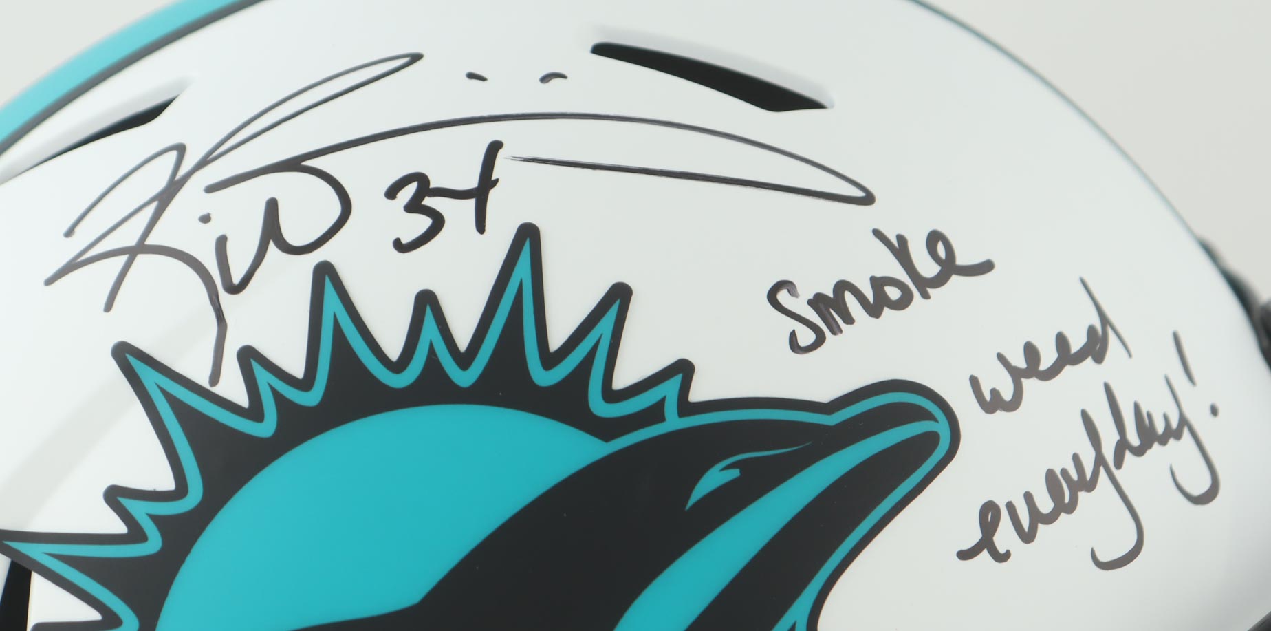 Ricky Williams Signed Dolphins Full-Size Lunar Eclipse Alternate Speed Helmet Inscribed "Smoke Weed Everyday!" (Beckett) at PristineAuction.com Ricky Williams Signed Dolphins Full-Size Lunar Eclipse Alternate Speed Helmet Inscribed "Smoke Weed Everyday!" (Beckett) at PristineAuction.com