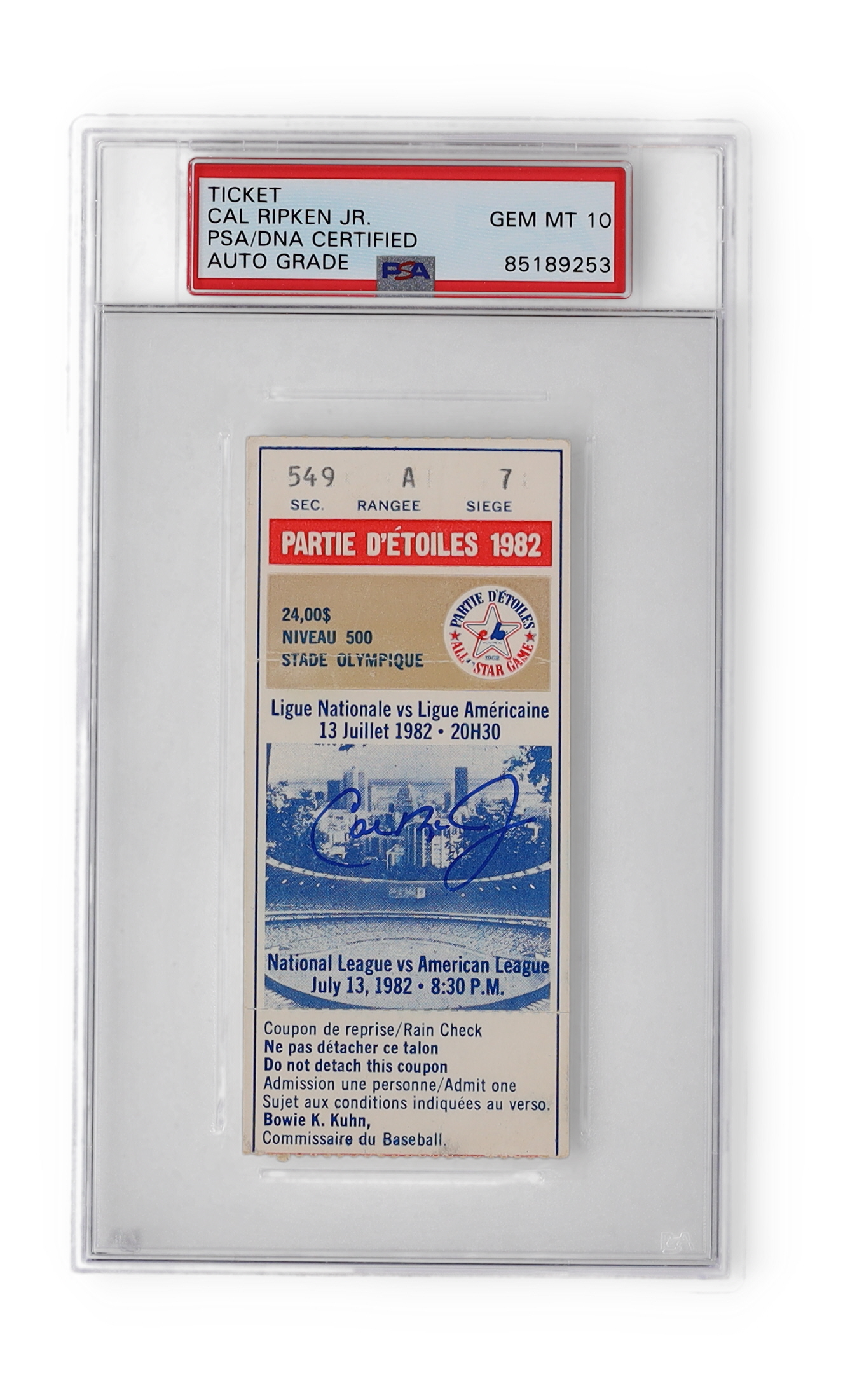 Cal Ripken Jr. Signed 1982 All-Star Game Ticket (PSA | Auto Grade 10) at PristineAuction.com Cal Ripken Jr. Signed 1982 All-Star Game Ticket (PSA | Auto Grade 10) at PristineAuction.com