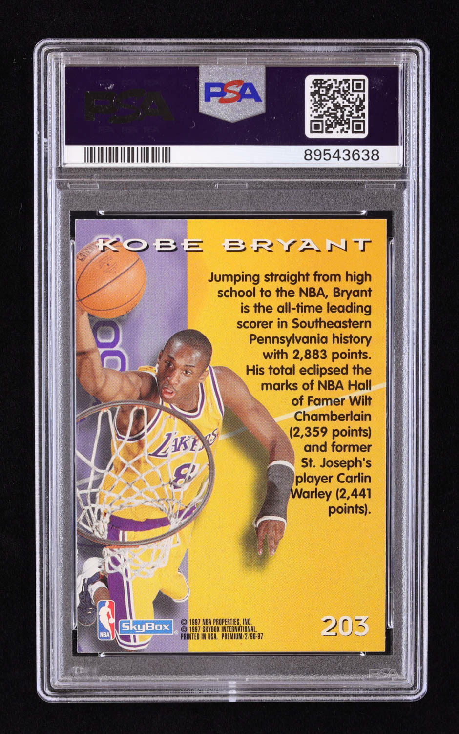 Kobe Bryant 1996-97 SkyBox Premium #203 ROO RC (PSA 8) at PristineAuction.com Kobe Bryant 1996-97 SkyBox Premium #203 ROO RC (PSA 8) at PristineAuction.com