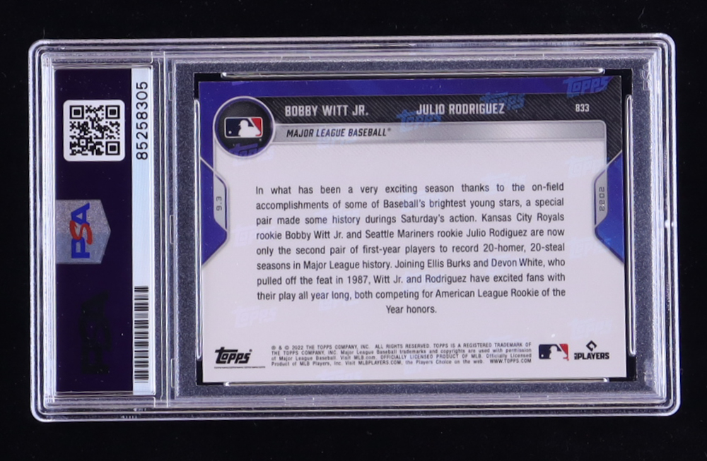 Bobby Witt Jr. & Julio Rodriguez Signed 2022 Topps Now #833 RC (PSA) at PristineAuction.com Bobby Witt Jr. & Julio Rodriguez Signed 2022 Topps Now #833 RC (PSA) at PristineAuction.com