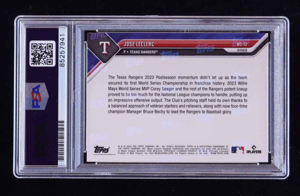 Jose Leclerc Signed 2023 Topps Now World Series #WS12 (PSA) at PristineAuction.com Jose Leclerc Signed 2023 Topps Now World Series #WS12 (PSA) at PristineAuction.com