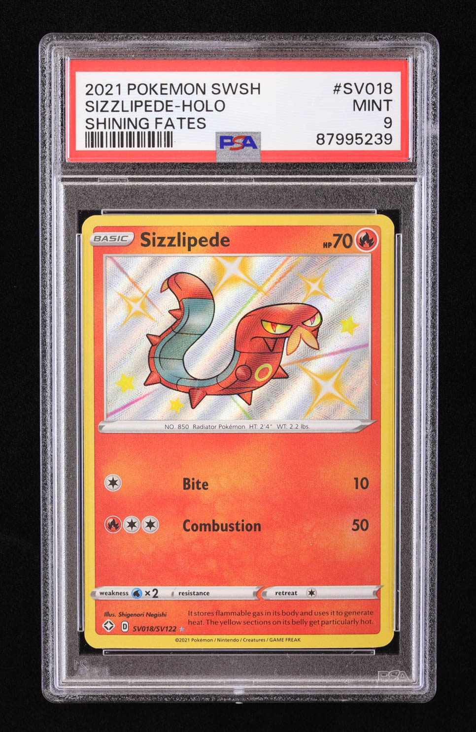 Sizzlipede 2021 Pokemon Sword and Shield Shining Fates Shiny Vault #SV018 (PSA 9) at PristineAuction.com Sizzlipede 2021 Pokemon Sword and Shield Shining Fates Shiny Vault #SV018 (PSA 9) at PristineAuction.com