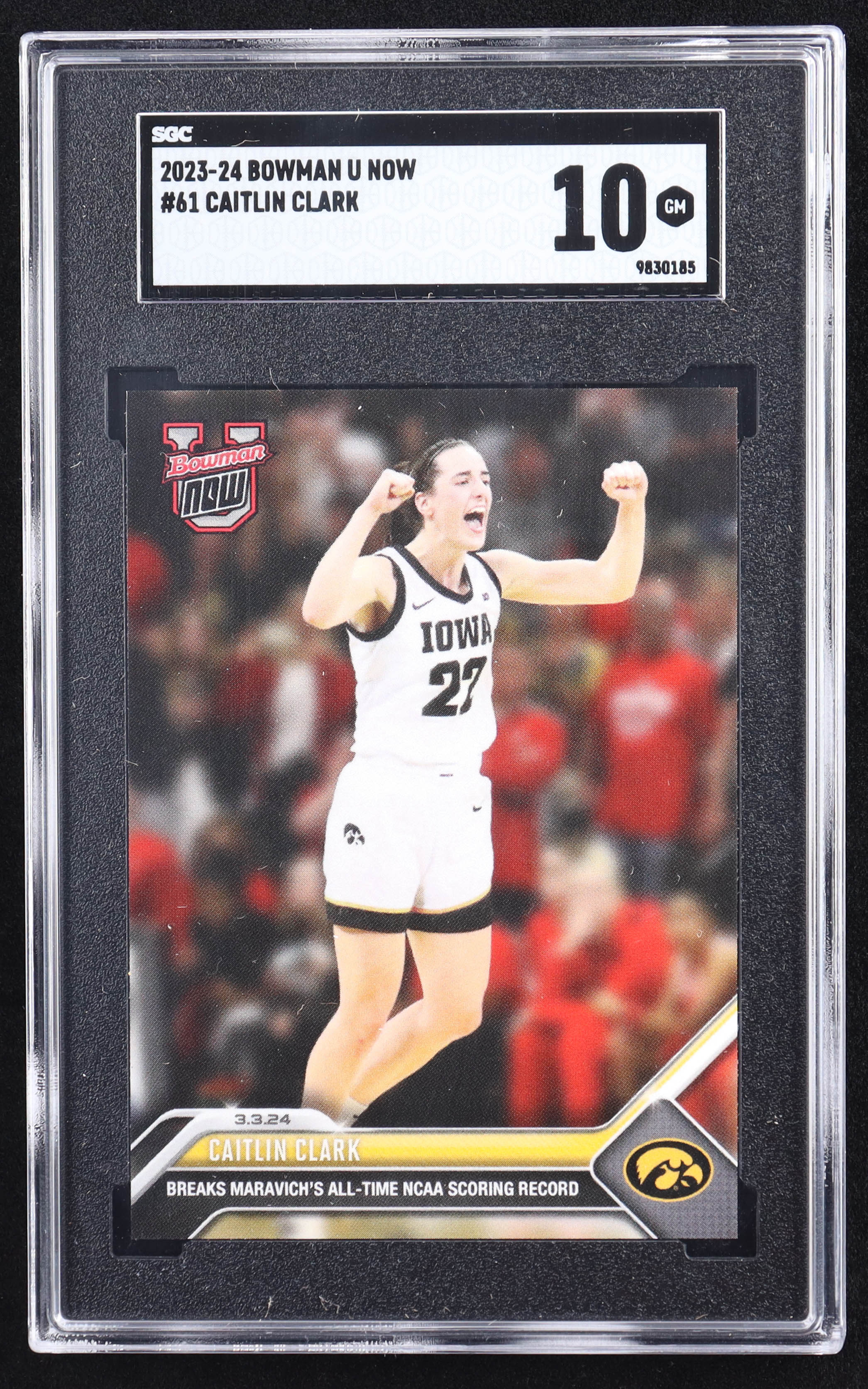 Caitlin Clark 2023-24 Bowman University Now #61 RC (SGC 10) at PristineAuction.com Caitlin Clark 2023-24 Bowman University Now #61 RC (SGC 10) at PristineAuction.com